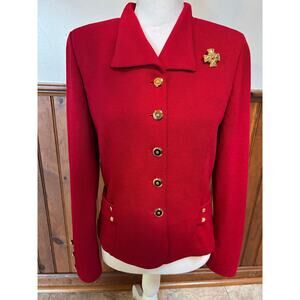 St. John Womens Red Santana Knit Gold Button Dress Blazer Jacket Size 6